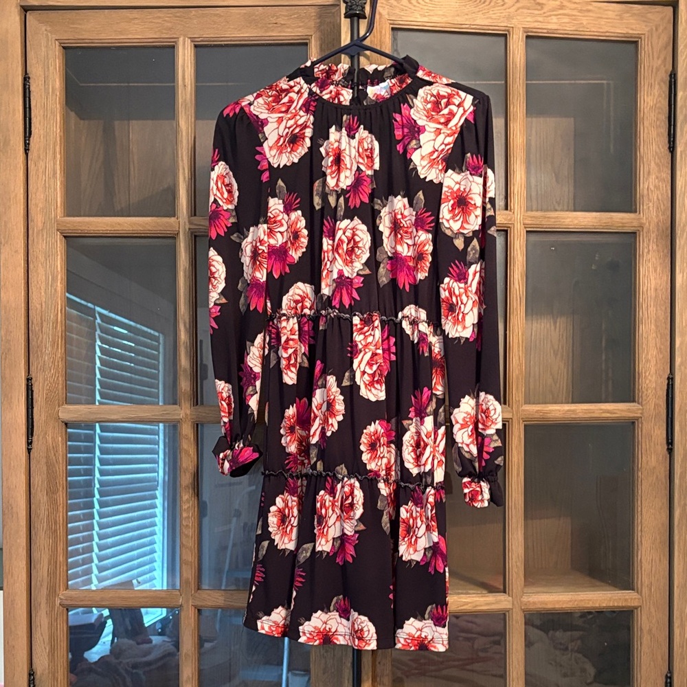 LuLaRoe Black and Pink Floral Long Sleeve Dress